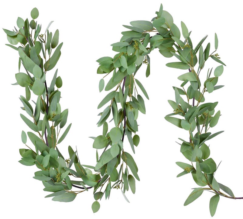 DearHouse 5.5ft Seeded Eucalyptus Garland, Artificial Vines Faux Eucalyptus Leaves Table Garland Artificial Greenery Wedding Backdrop Arch Wall Decor - Image 1